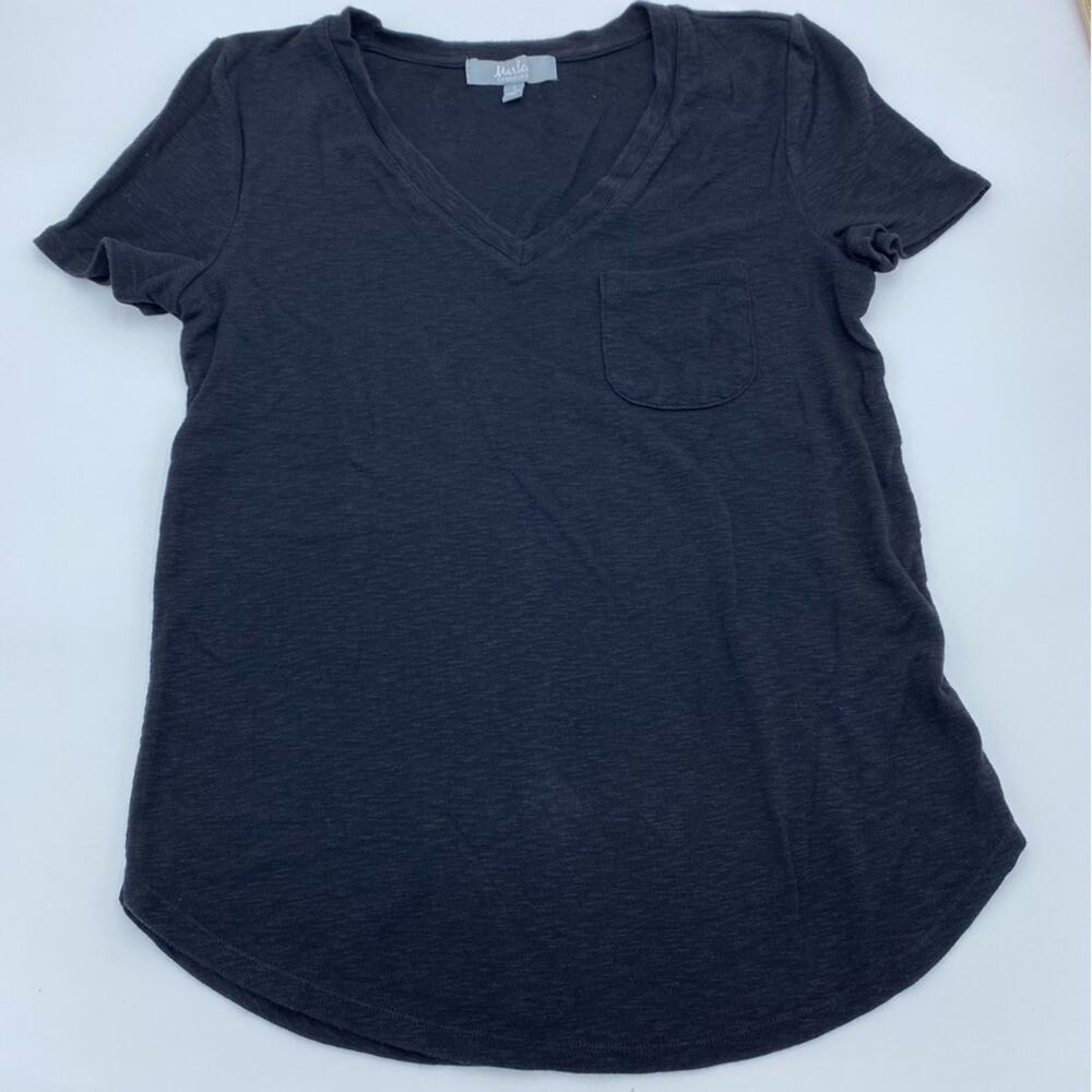 Marled Top Women's Small V Neck Black Heavyweight Cotton & Modal Minimalist